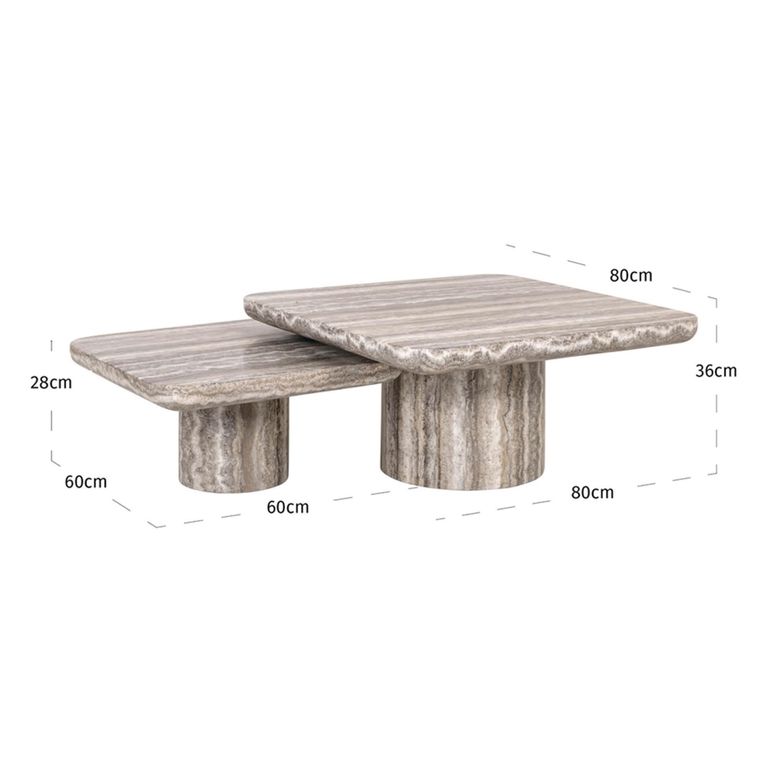 Dulce Coffee Table - Square - Set of 2 - Grey - Marble