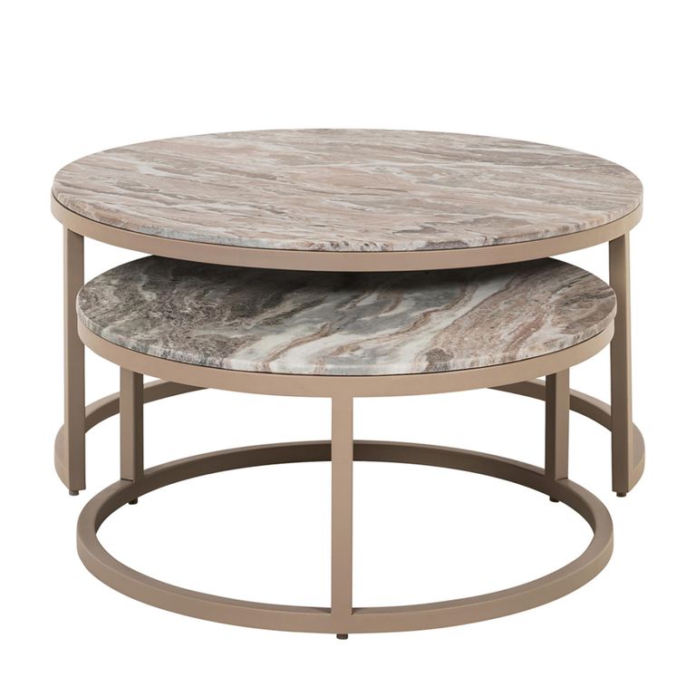 Fairfax Coffee Table - Round - 2 Tier - Clay - Marble and Metal
