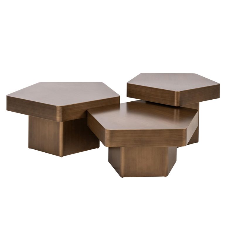 Hexa Coffee Table - Set of 3 - Hexagonal - Brushed Gold