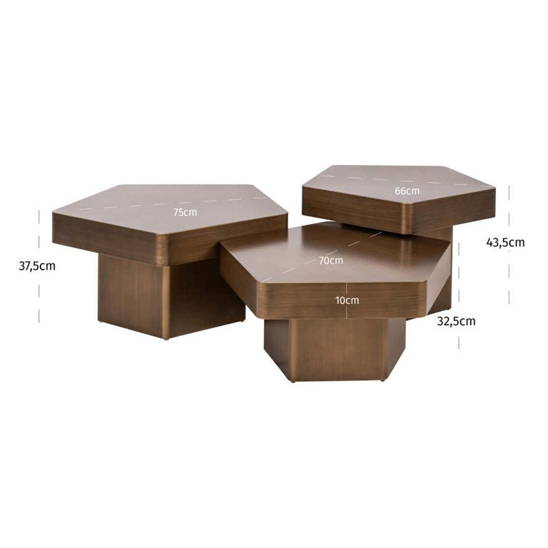 Hexa Coffee Table - Set of 3 - Hexagonal - Brushed Gold