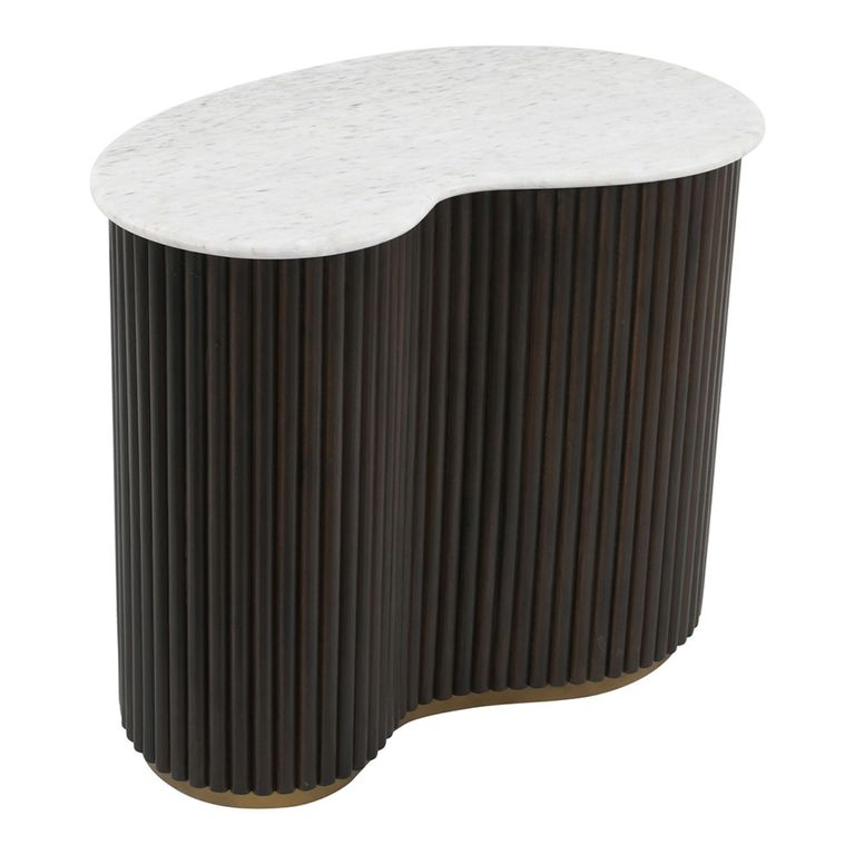 Mayfield White Marble Top 2 Tier Coffee Tables - Dark Wood Fluted Base