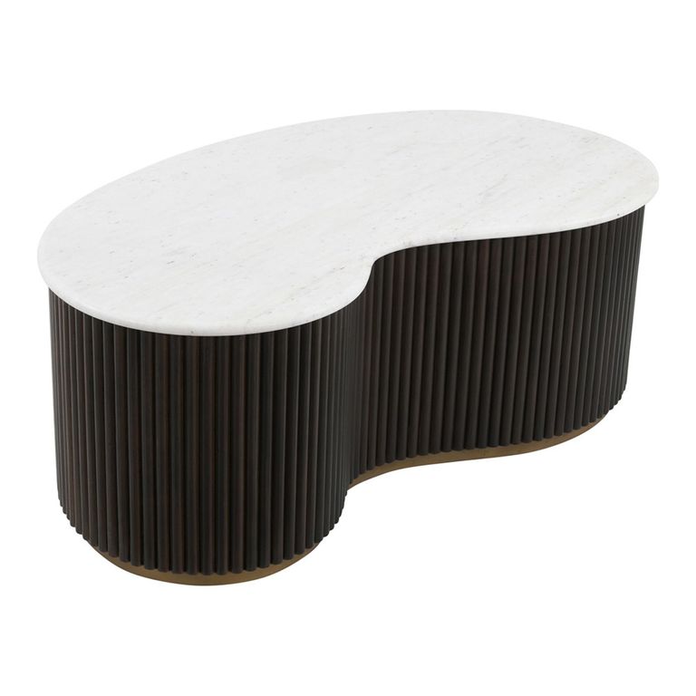 Mayfield White Marble Top 2 Tier Coffee Tables - Dark Wood Fluted Base