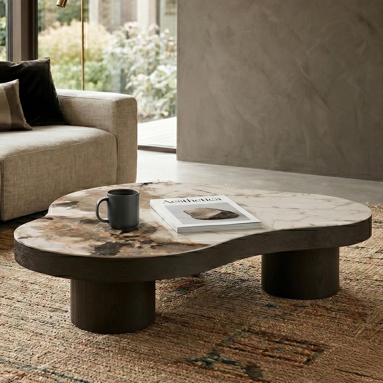 Langford Coffee Table - Low - Abstract - Brown - Ceramic and Oak