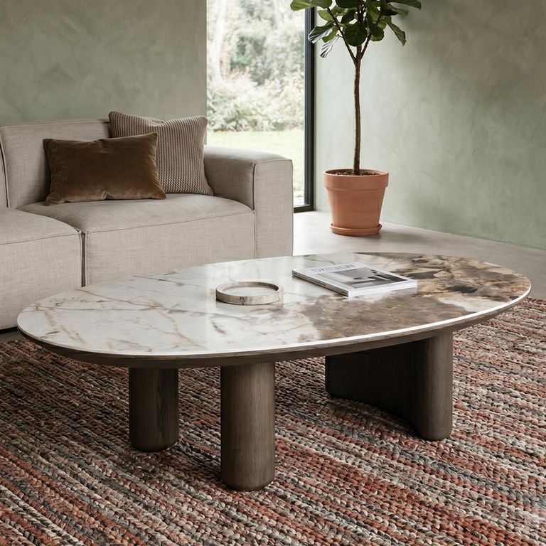 Langford Coffee Table - Low - Oval - Brown - Ceramic and Oak