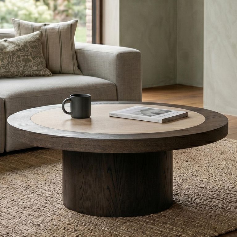 Nando Coffee Table - Round - Brown - Ceramic and Oak