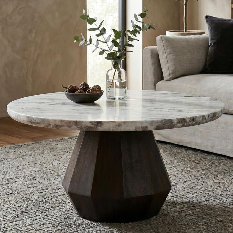 Oberoy Coffee Table - Round - Blush Beige - Marble and Mango Wood