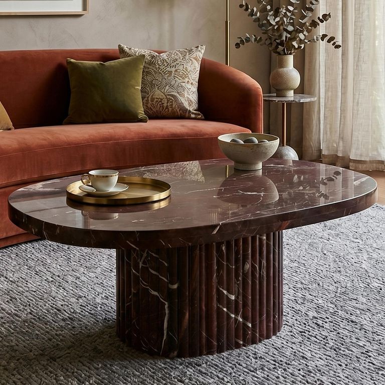 Orchid Fluted Coffee Table - Square - Burgundy - Marble