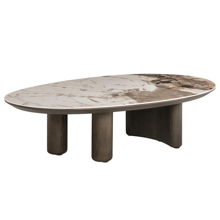 Langford Coffee Table - Low - Oval - Brown - Ceramic and Oak