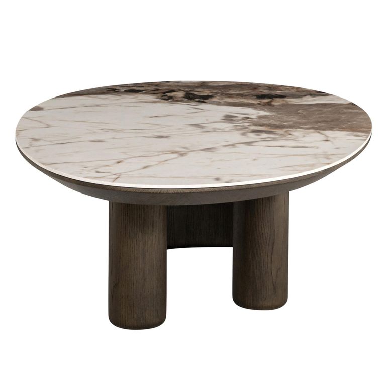 Langford Coffee Table - Low - Oval - Brown - Ceramic and Oak