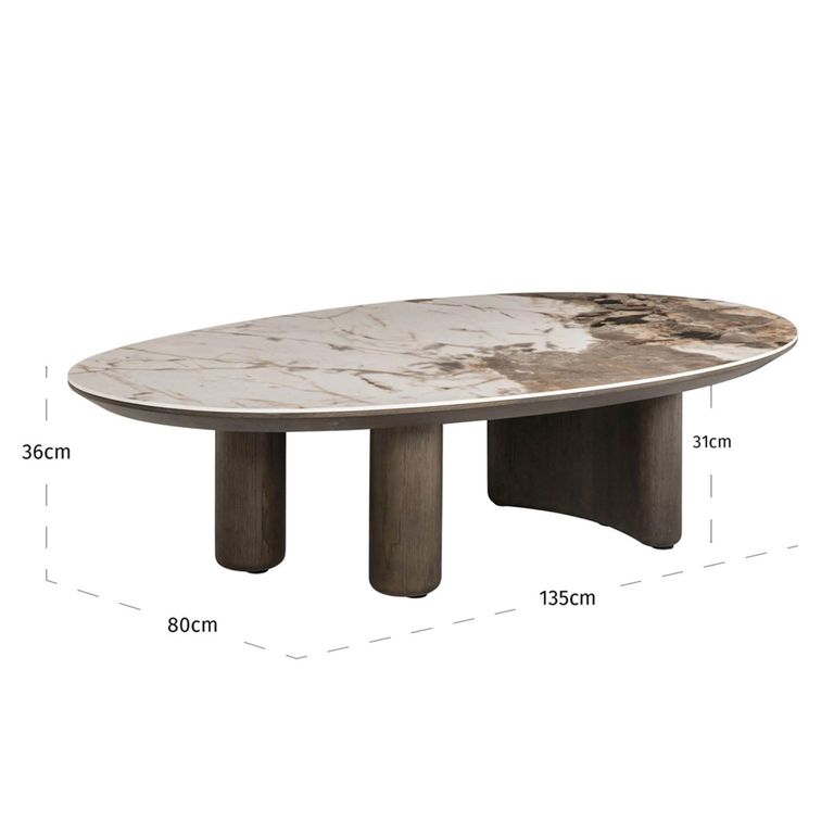 Langford Coffee Table - Low - Oval - Brown - Ceramic and Oak