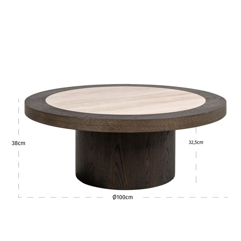 Nando Coffee Table - Round - Brown - Ceramic and Oak