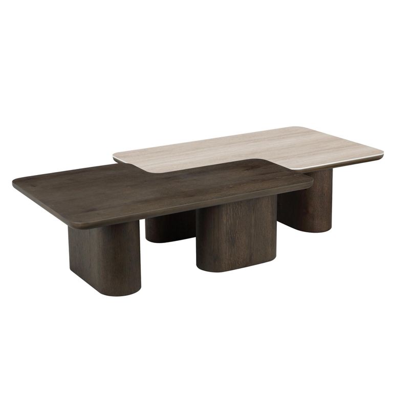 Nando Coffee Table - Set of 2 - Brown - Ceramic and Oak