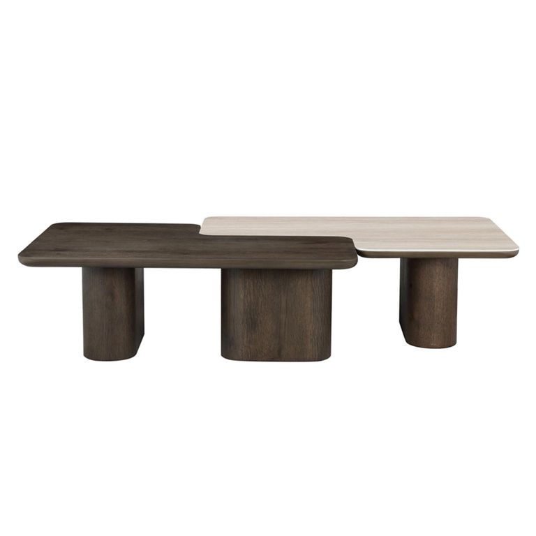 Nando Coffee Table - Set of 2 - Brown - Ceramic and Oak