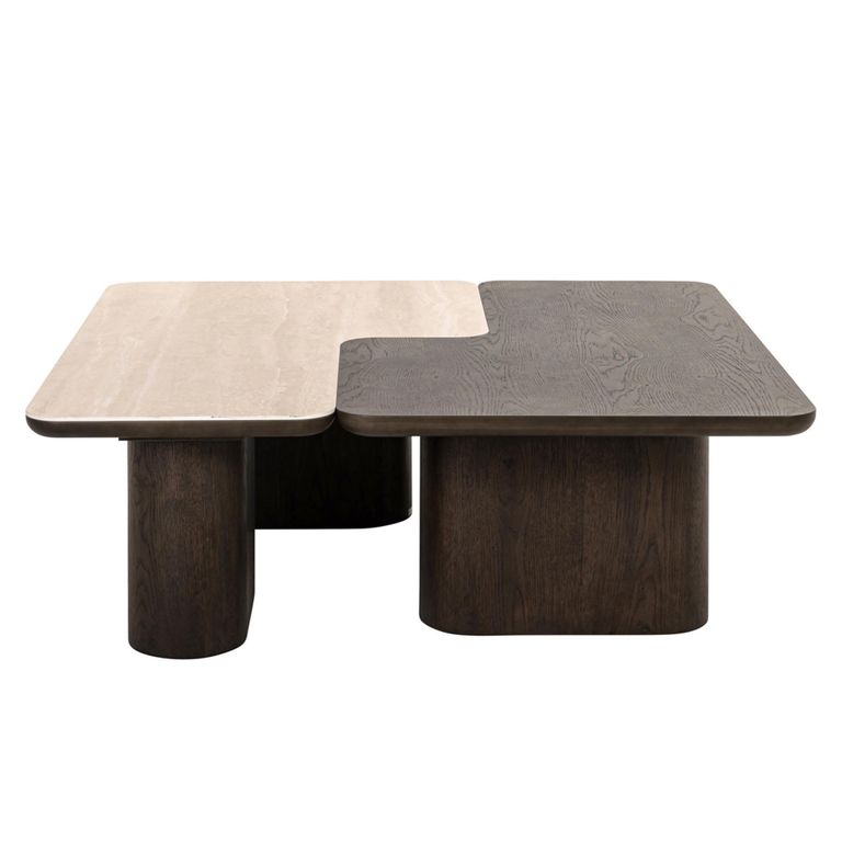 Nando Coffee Table - Set of 2 - Brown - Ceramic and Oak