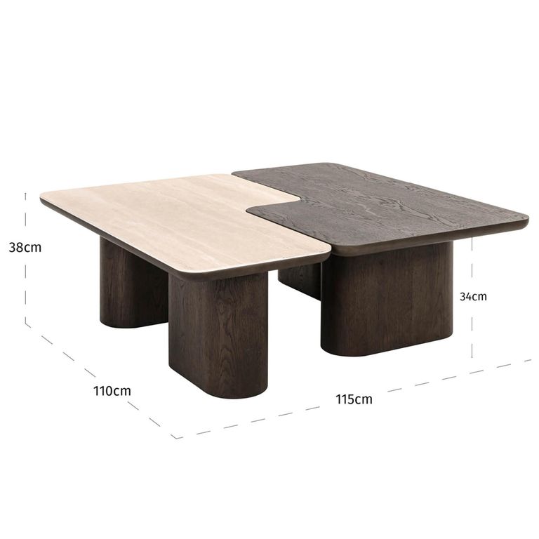 Nando Coffee Table - Set of 2 - Brown - Ceramic and Oak