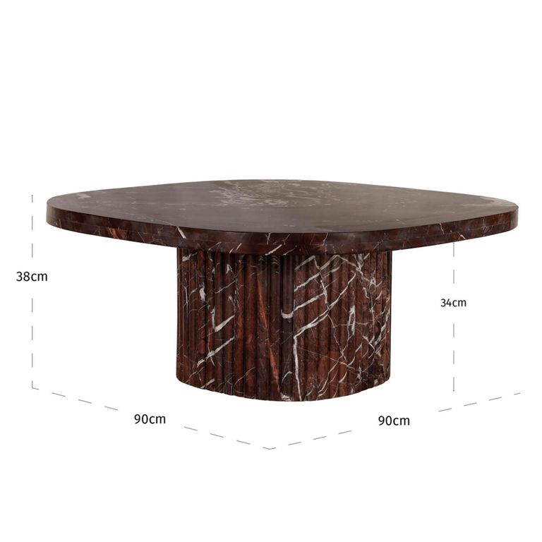 Orchid Fluted Coffee Table - Square - Burgundy - Marble