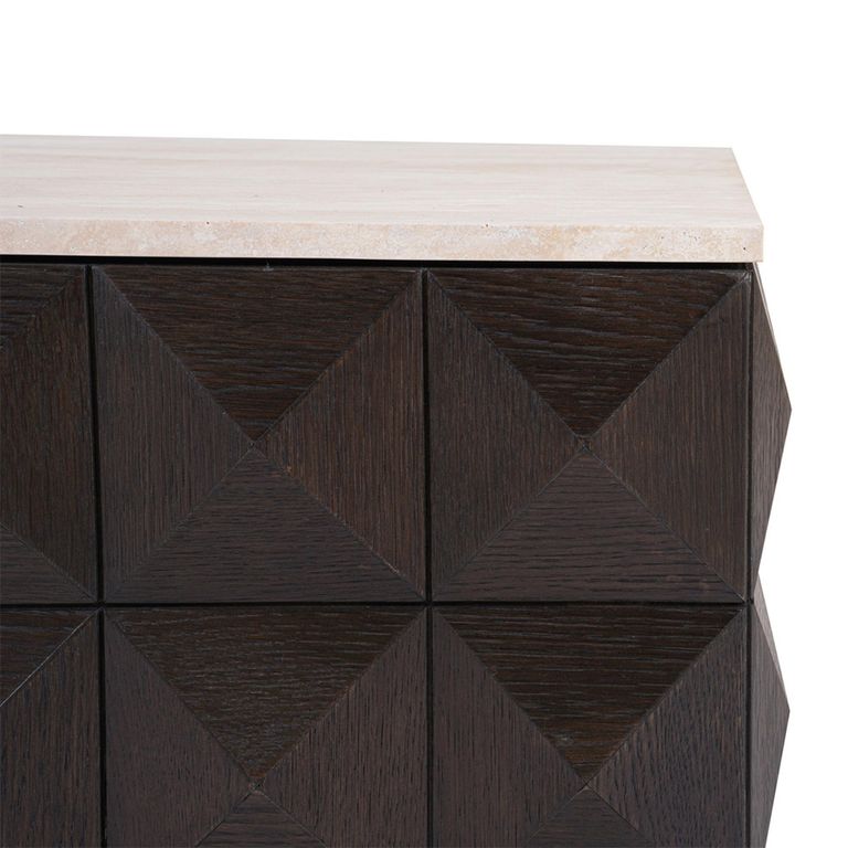 Claremont Dark Wood Square Geometric Coffee Table with Travertine Top