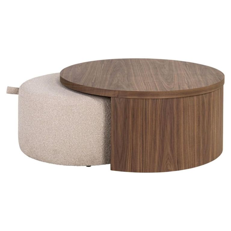 Windsor Coffee Table - 2 Tier - Round - Beige and Walnut - Wood and Fabric