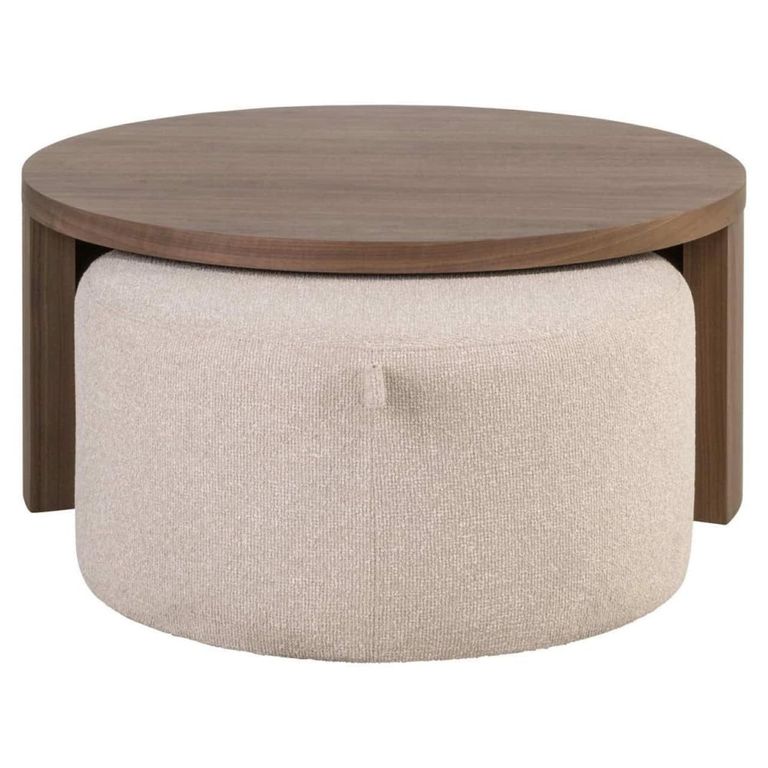 Windsor Coffee Table - 2 Tier - Round - Beige and Walnut - Wood and Fabric