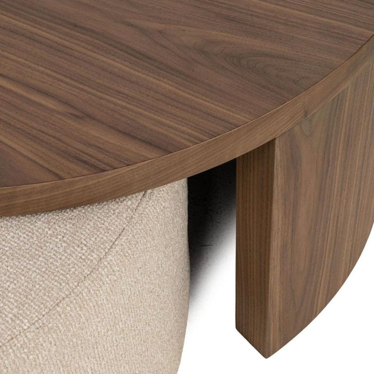 Windsor Coffee Table - 2 Tier - Round - Beige and Walnut - Wood and Fabric