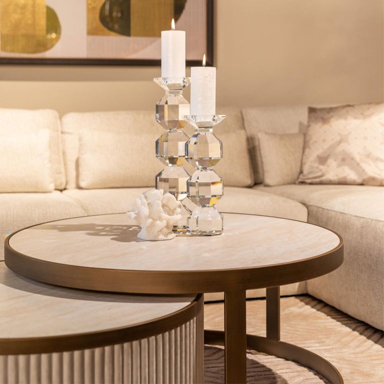 Tivoli Fluted Coffee Table - 2 Tier - Round - White - Ceramic