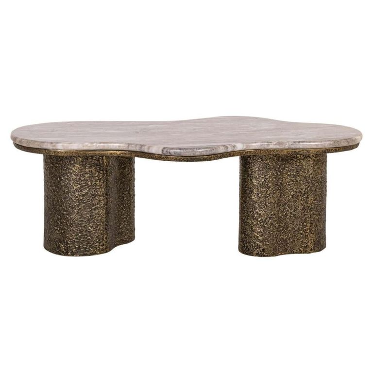 Abandos Coffee Table - Abstract - Sand and Antique Brass - Marble and Metal