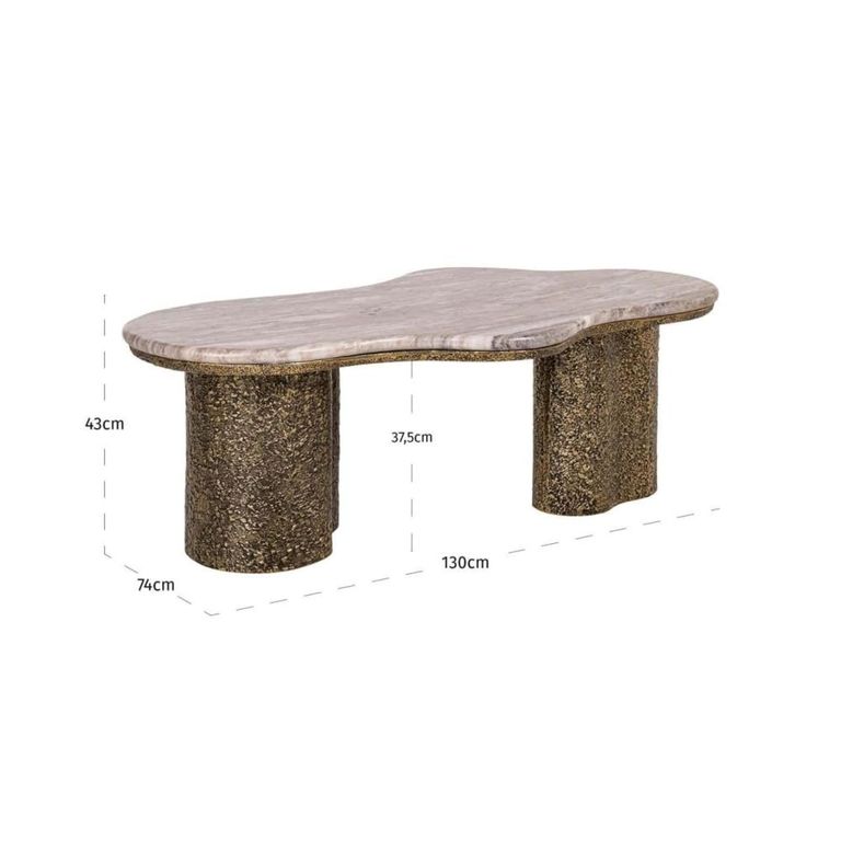Abandos Coffee Table - Abstract - Sand and Antique Brass - Marble and Metal