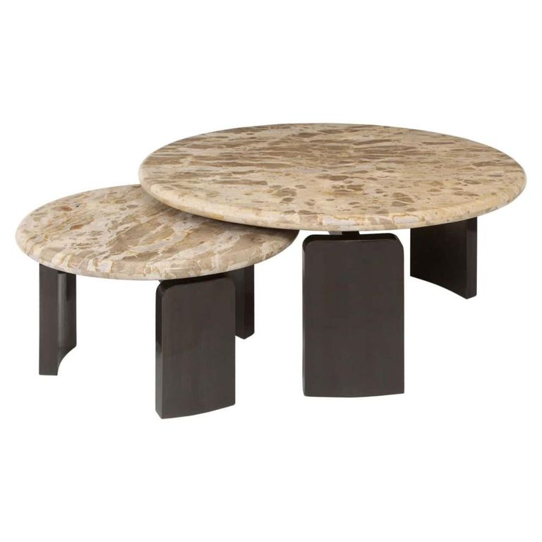 Bayonne Coffee Table - 2 Tier - Round - Bronze - Marble and Brass