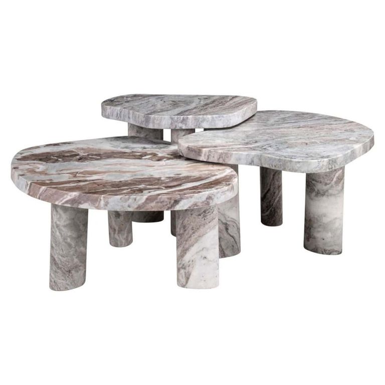 Camino Coffee Table - Set of 3 - Abstract - Blush Beige - Marble