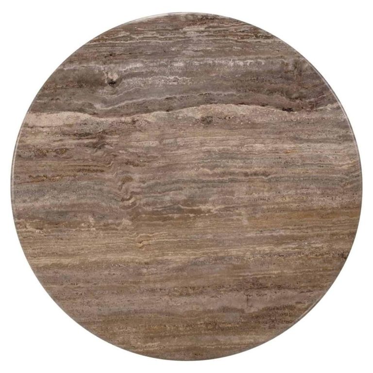Chainey Coffee Table - Round - Ash Brown - Travertine and Mango Wood
