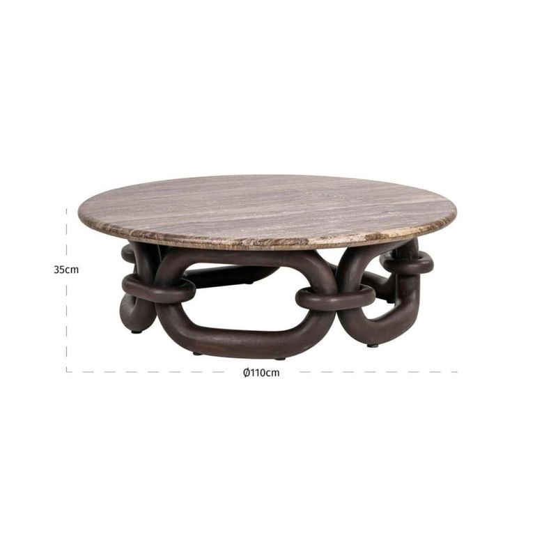 Chainey Coffee Table - Round - Ash Brown - Travertine and Mango Wood