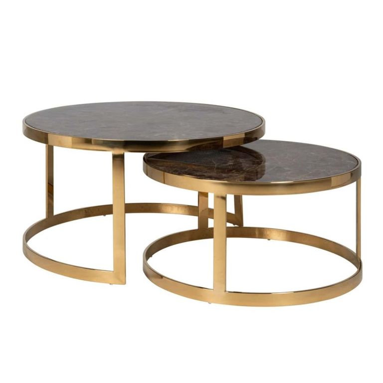 Conrad Coffee Table - 2 Tier - Round - Black and Gold - Marble and Metal