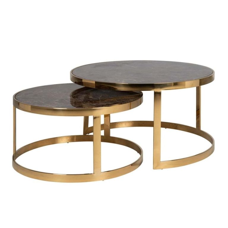 Conrad Coffee Table - 2 Tier - Round - Black and Gold - Marble and Metal