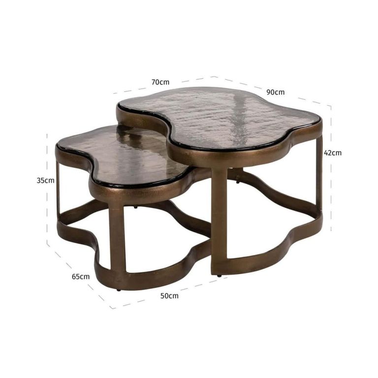 Fairfield Coffee Table - Set of 2 - Abstract - Antique Brass - Glass and Metal