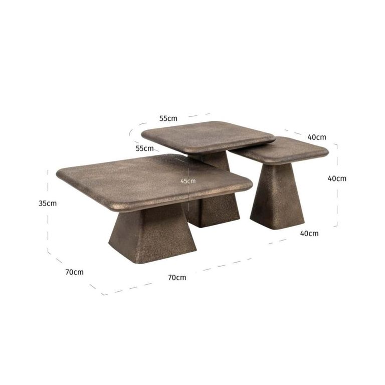 Marlie Coffee Table - Set of 3 - Square - Gold - Metal