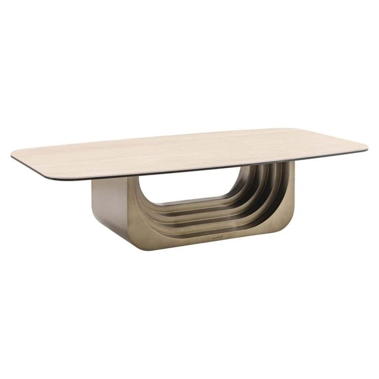 Maxfield Curved Coffee Table - Beige - Ceramic and Metal