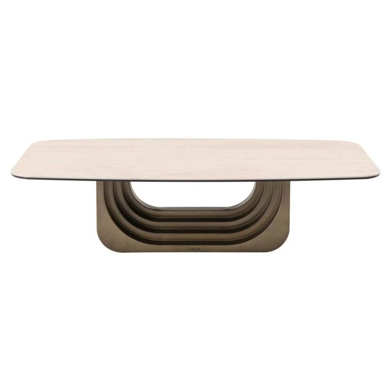 Maxfield Curved Coffee Table - Beige - Ceramic and Metal
