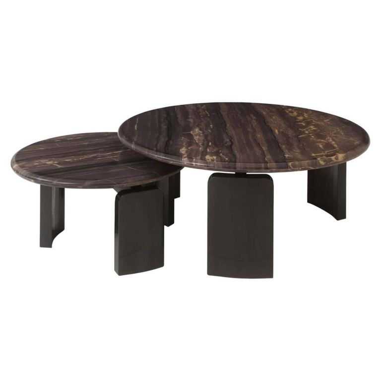 Menton Coffee Table - 2 Tier - Round - Burgundy - Marble and Brass