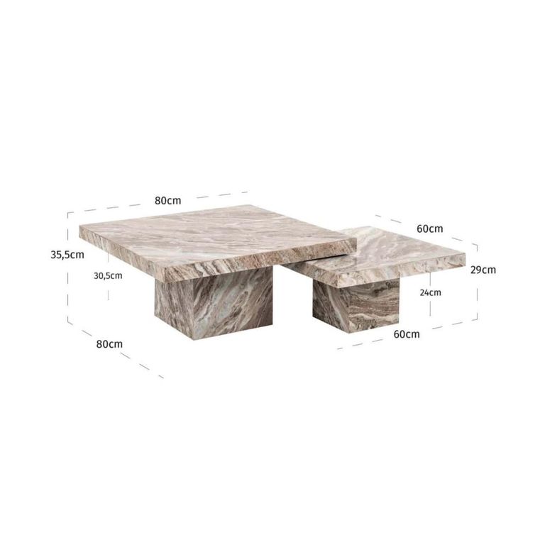 Rashford Coffee Table - Set of 2 - Square - Blush Beige - Marble