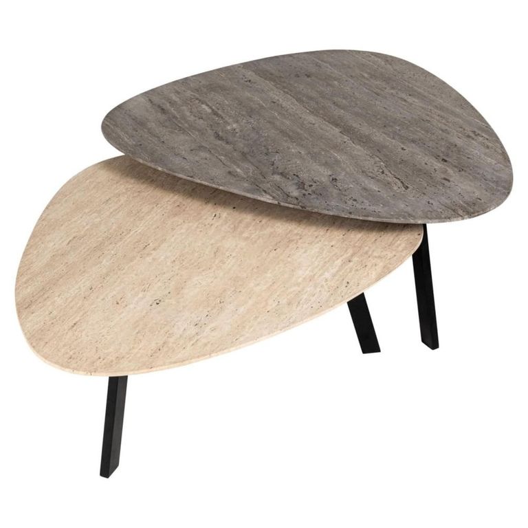 Spencer Coffee Table - Set of 2 - Triangle - Beige and Sand - Travertine and Metal