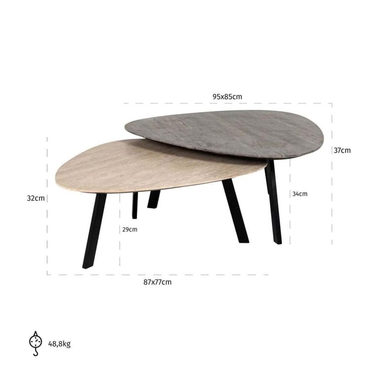 Spencer Coffee Table - Set of 2 - Triangle - Beige and Sand - Travertine and Metal