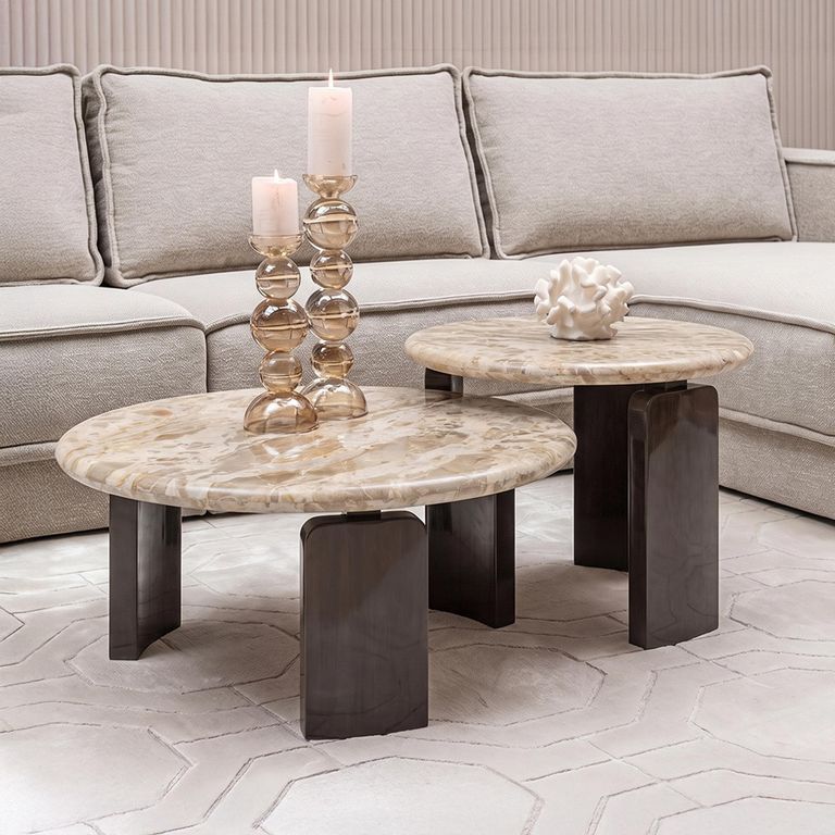 Bayonne Coffee Table - 2 Tier - Round - Bronze - Marble and Brass