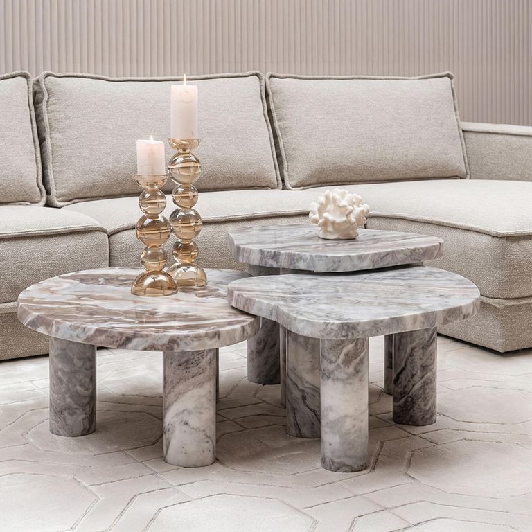 Camino Coffee Table - Set of 3 - Abstract - Blush Beige - Marble
