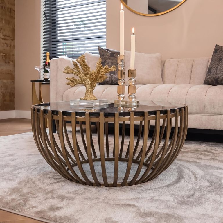 Volante Glass and Gold Round Coffee Table