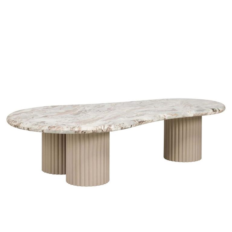 Coronel Beige Marble Coffee Table with Fluted Base