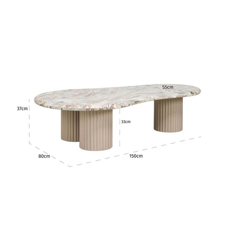 Coronel Beige Marble Coffee Table with Fluted Base
