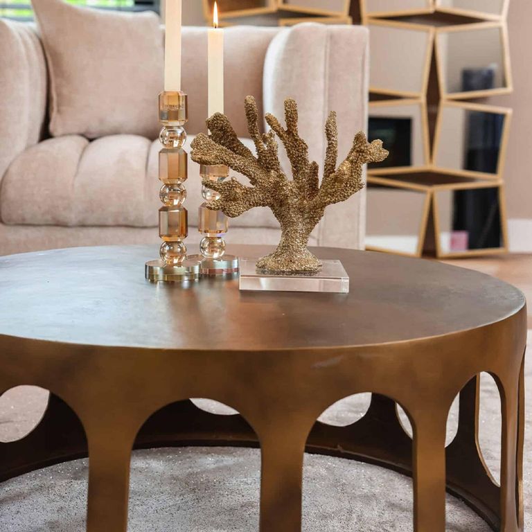 Du Pont Brushed Gold Metal Round Coffee Table