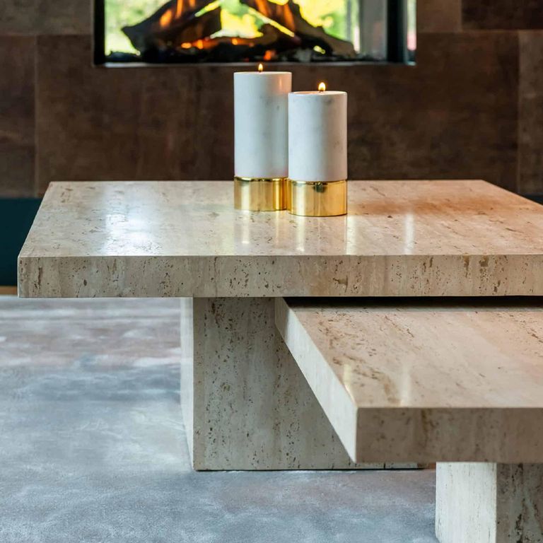 La Cantera Travertine Beige 2 Tier Square Coffee Tables
