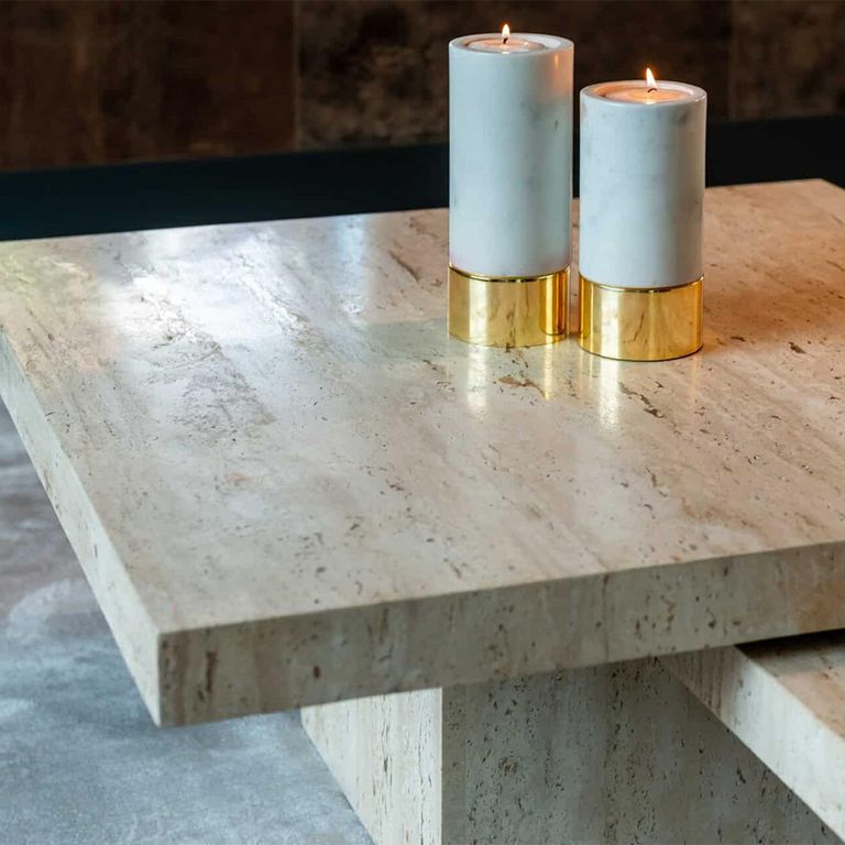 La Cantera Travertine Beige 2 Tier Square Coffee Tables