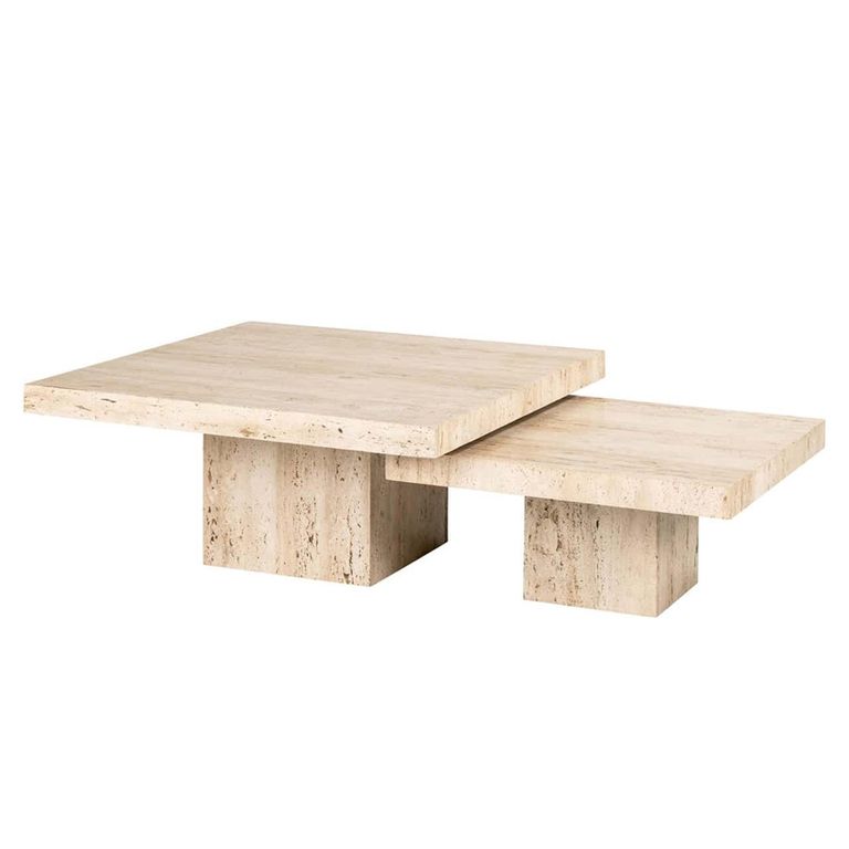 La Cantera Travertine Beige 2 Tier Square Coffee Tables